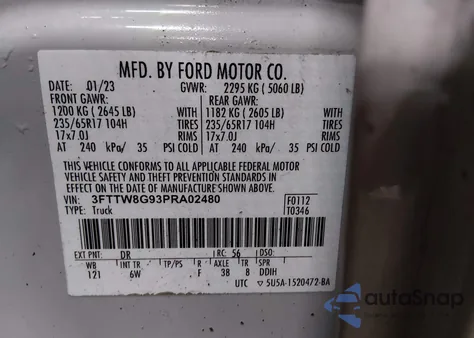 2023 Ford Maverick Lariat z USA, uszkodzony, nr VIN 3FTTW8G93PRA02480